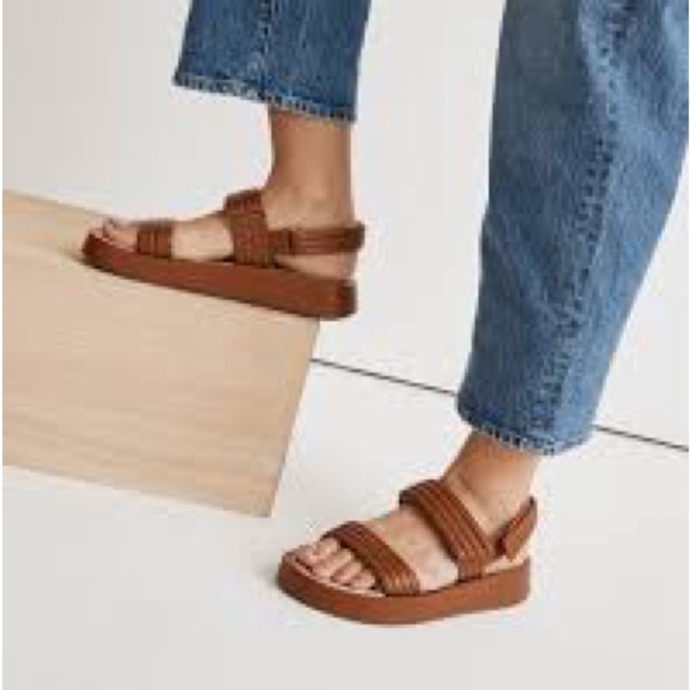 Madewell The Emmalee Sandal Brown Leather Platform Quilted‎ Strappy Size 9